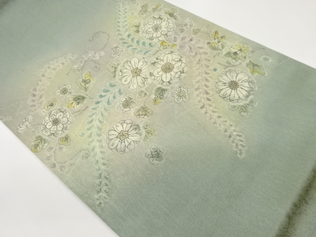 JAPANESE FUKURO OBI / GIN-TOSHI / FLORAL PLANTS / ARTIST WORK